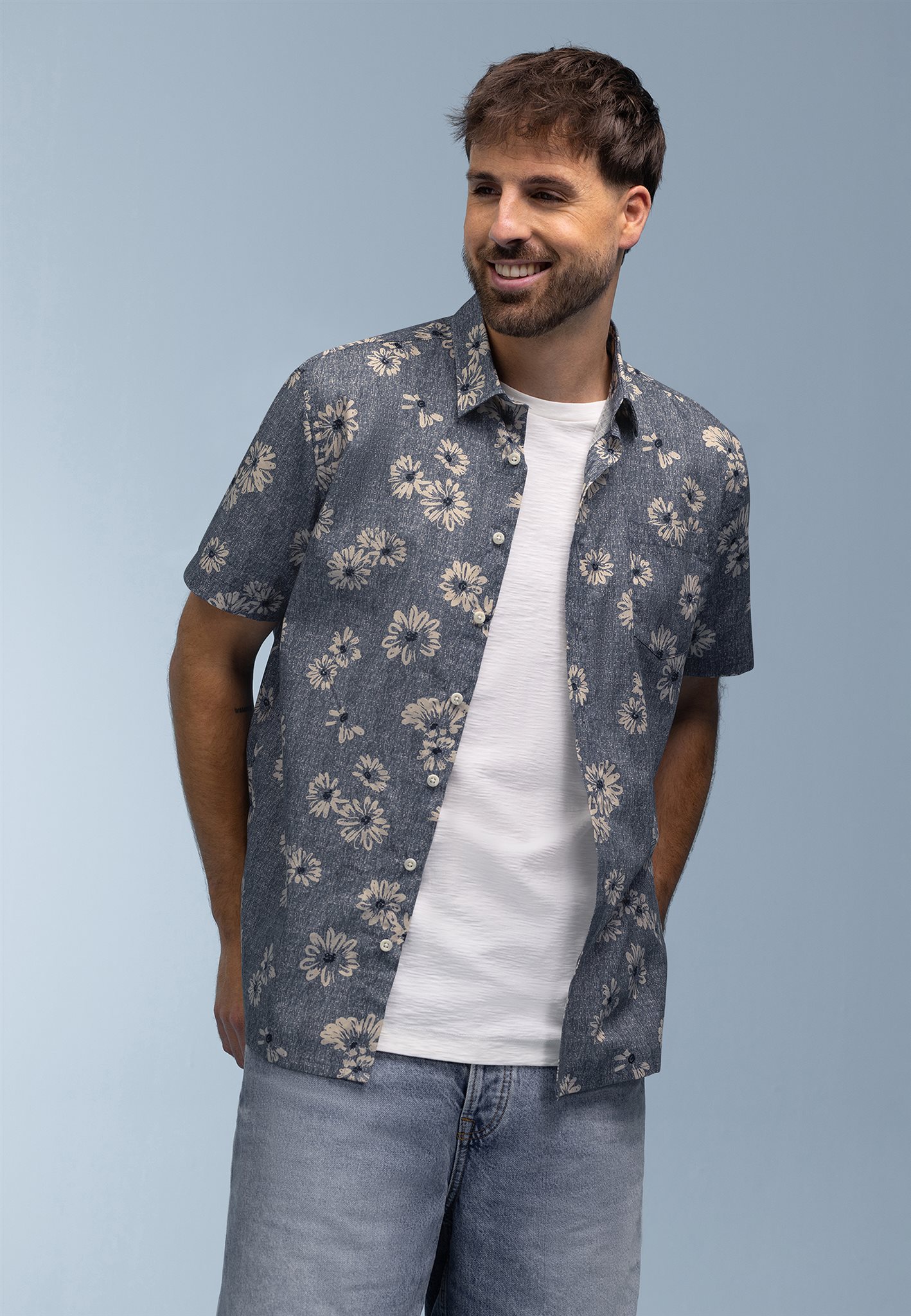 Bluefields Shirt Ecru Blauw